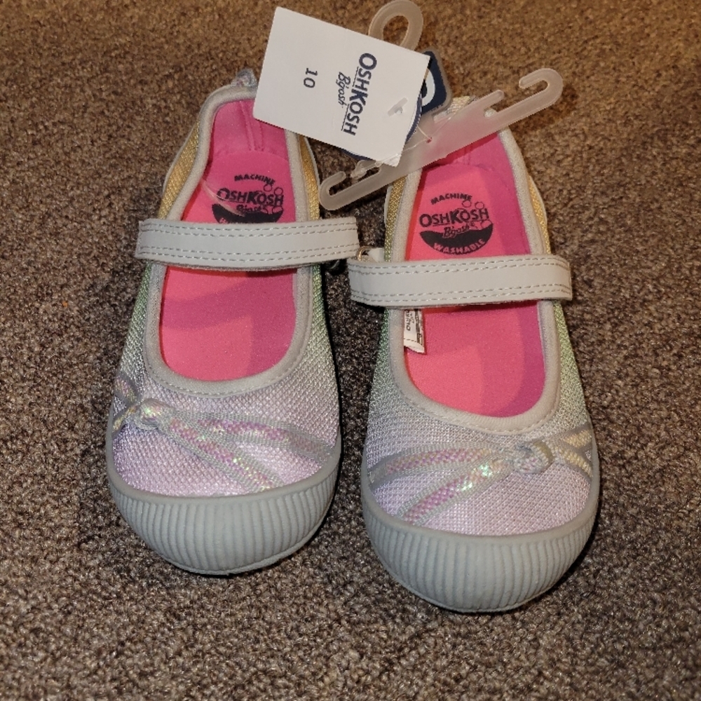 NWT Toddler Size 10 OshKosh B'gosh Shoes - Silver/Pastel Rainbow